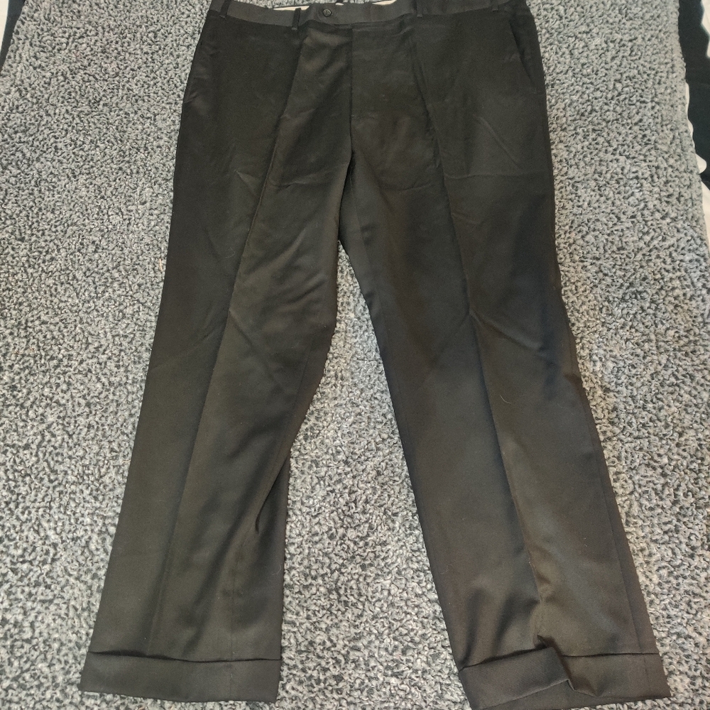 Di Milano Mens Dress Pants 42 X 32 Black Pleated Cuffed 100% Wool Casual Work